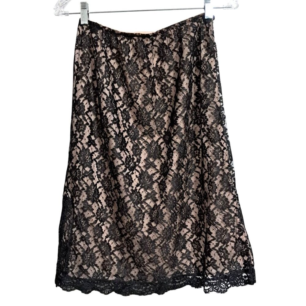 Vintage Vanity Fair Slip Skirt Womens Size M Black Lace Half Slip Lingerie Under